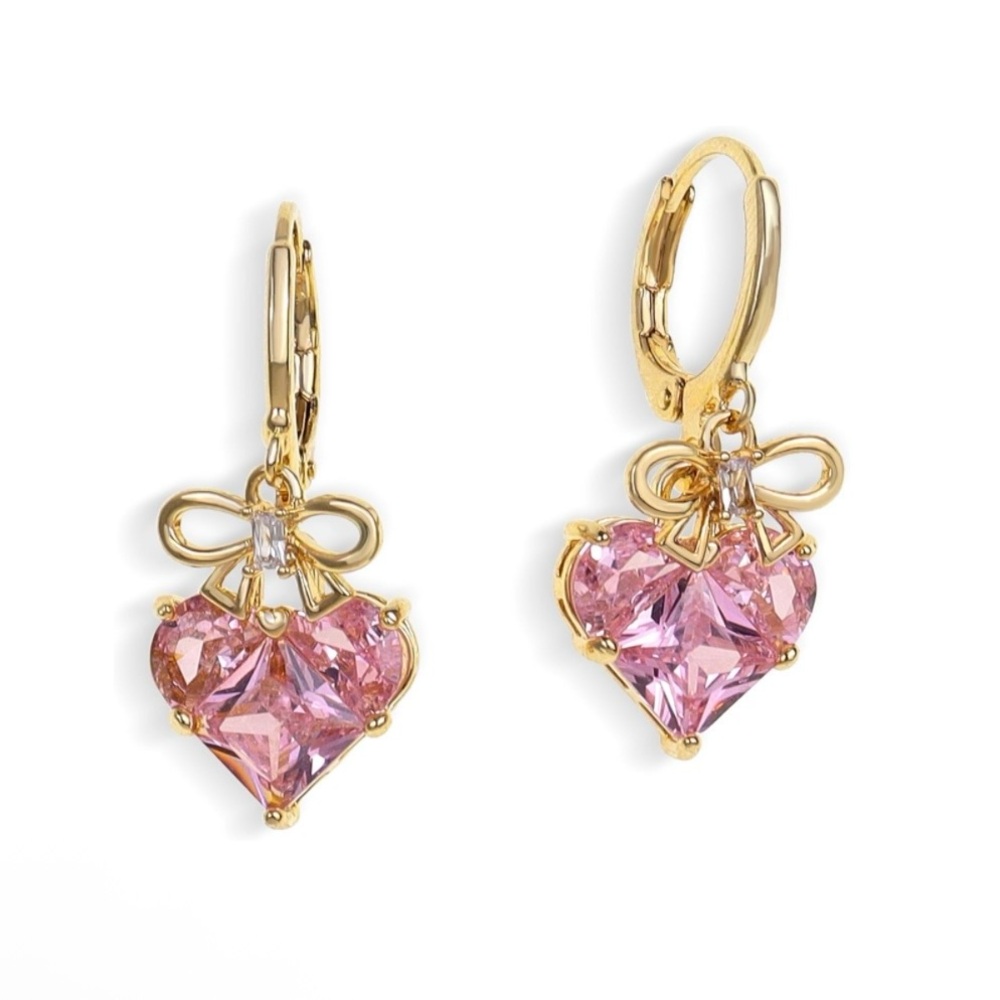 Gold and Pink Heart Earrings